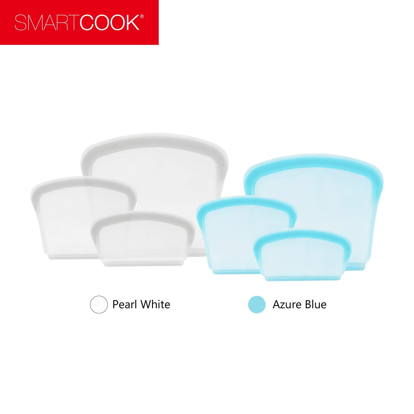 SmartCook 3-Pack Reusable Silicone Food Storage Bag, Food Storage Container, – BPA FREE, Leakproof Freezer Bags, Microwave and Dishwasher Safe, Ideal for Marinate Meats, Cereal, Sandwich, Snack, Travel Items, White/blue Set