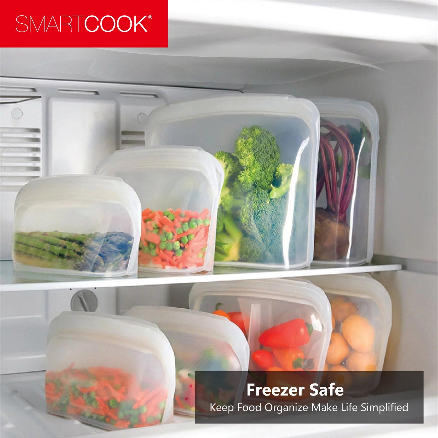 SmartCook 3-Pack Reusable Silicone Food Storage Bag, Food Storage Container, – BPA FREE, Leakproof Freezer Bags, Microwave and Dishwasher Safe, Ideal for Marinate Meats, Cereal, Sandwich, Snack, Travel Items, White/blue Set