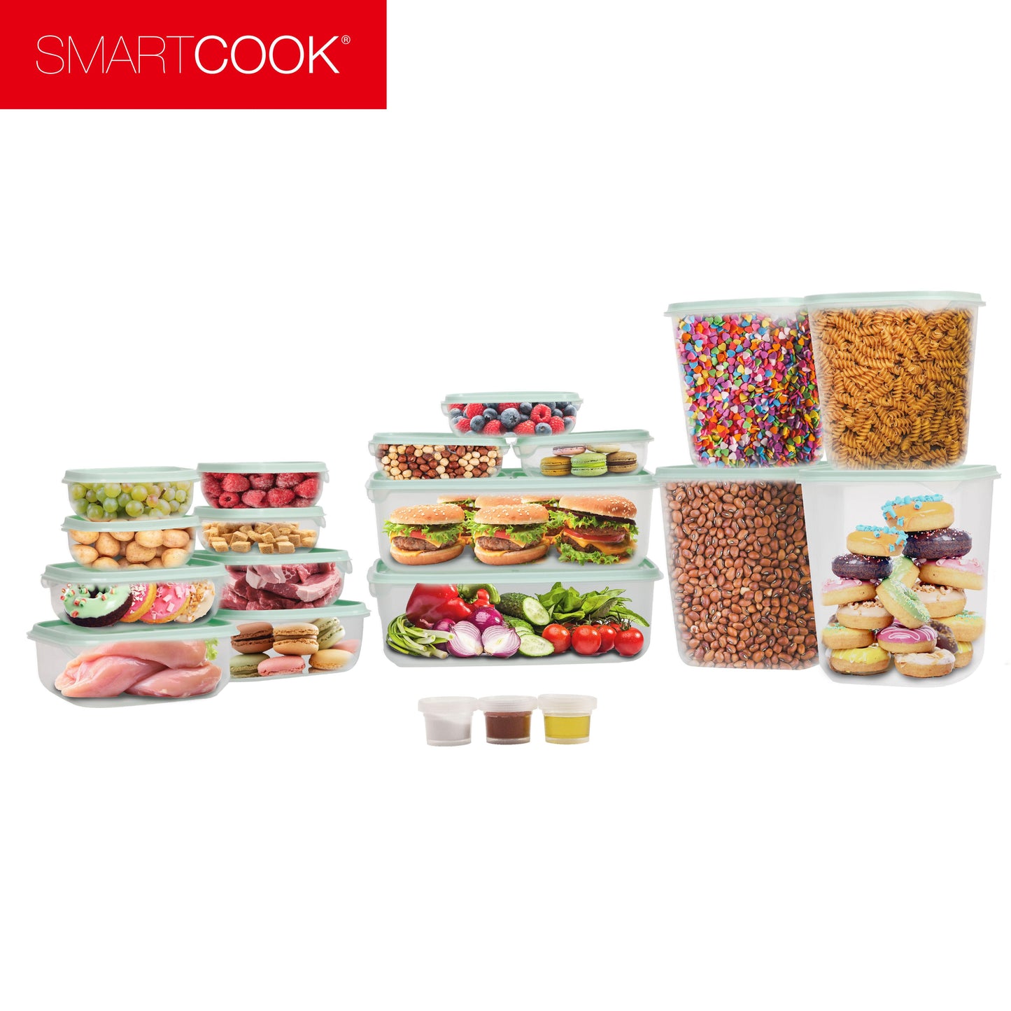 Smartcook 40 pcs Kitchen Plastic Food Storage Box Set (Green), Food Storage Container, Refrigerator, Plastic Sugar Cookies Storage Box Case, Fruit, Vegetables, Meat, Sandwiches, Containers With Lids