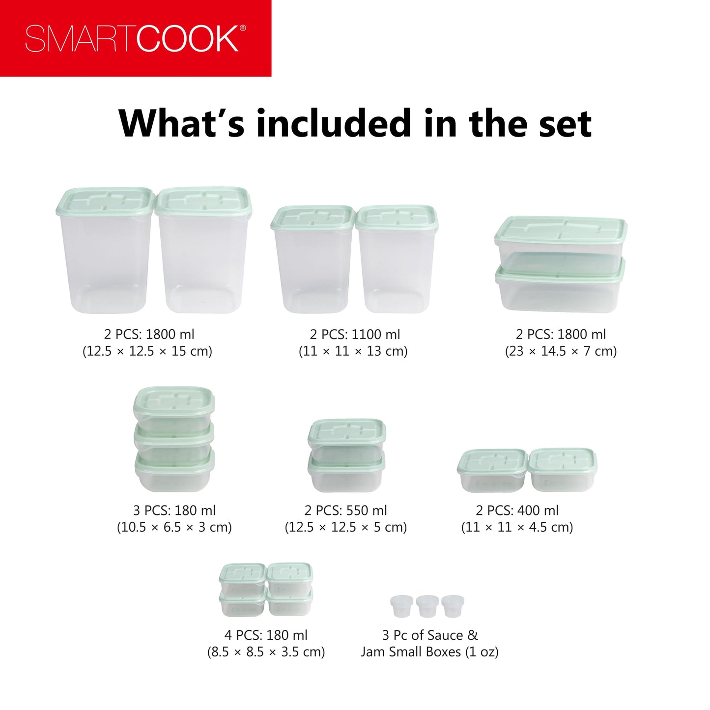 Smartcook 40 pcs Kitchen Plastic Food Storage Box Set (Green), Food Storage Container, Refrigerator, Plastic Sugar Cookies Storage Box Case, Fruit, Vegetables, Meat, Sandwiches, Containers With Lids