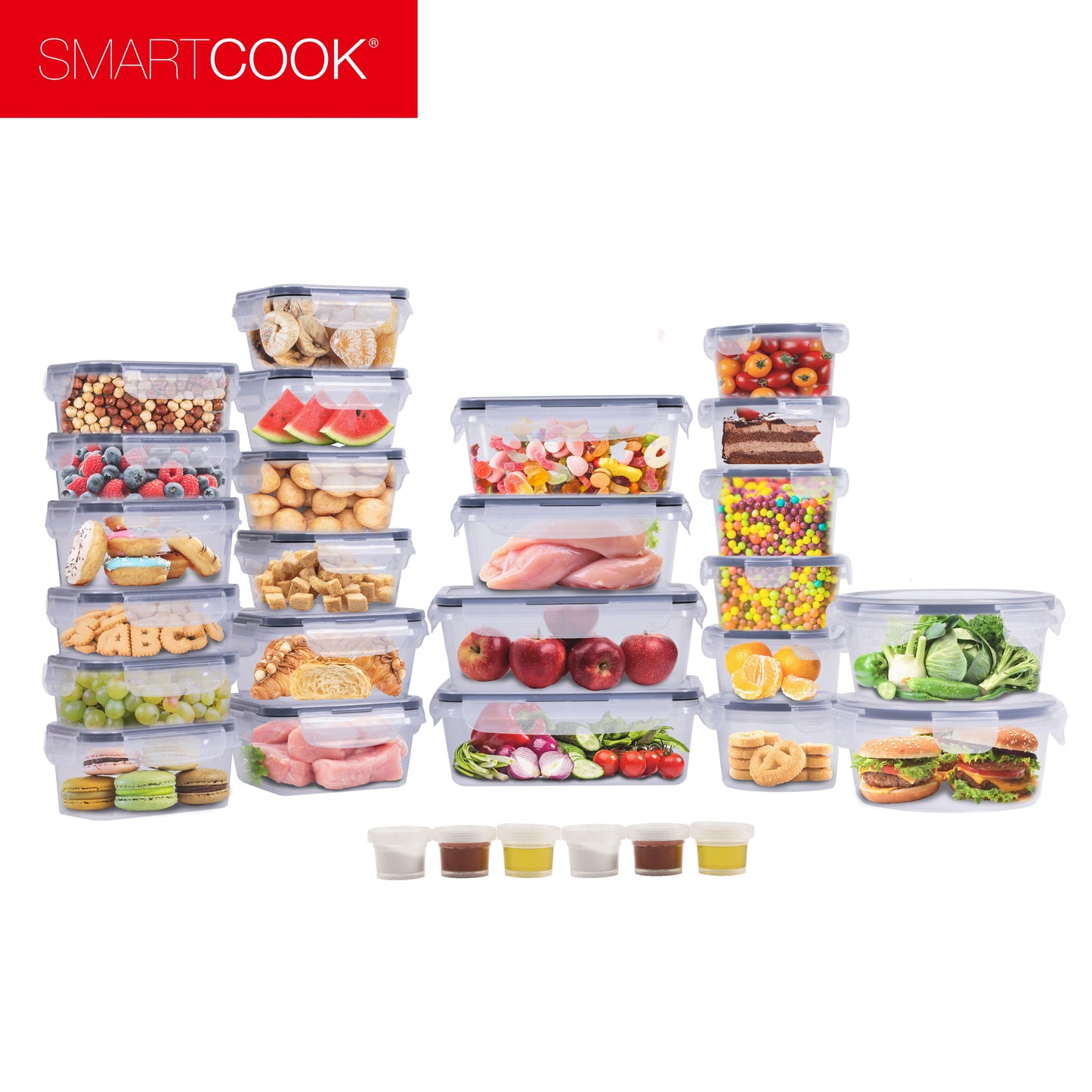 Smartcook 60 pcs Kitchen Plastic Food Storage Box Set, Food Storage Container, Refrigerator, Plastic Sugar Cookies Storage Box Case, Fruit, Vegetables, Meat, Sandwiches, Containers With Lids Utensils Airtight