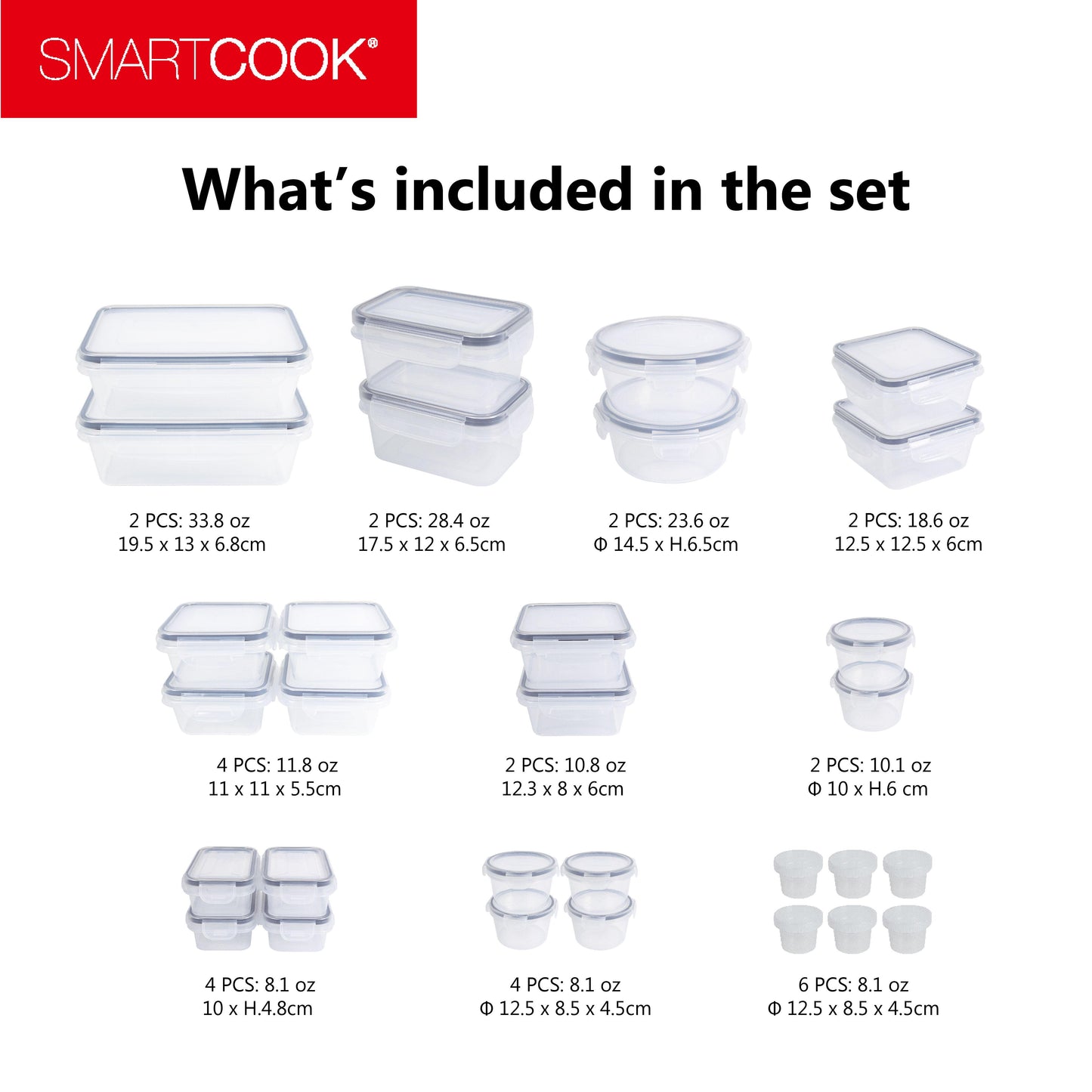 Smartcook 60 pcs Kitchen Plastic Food Storage Box Set, Food Storage Container, Refrigerator, Plastic Sugar Cookies Storage Box Case, Fruit, Vegetables, Meat, Sandwiches, Containers With Lids Utensils Airtight