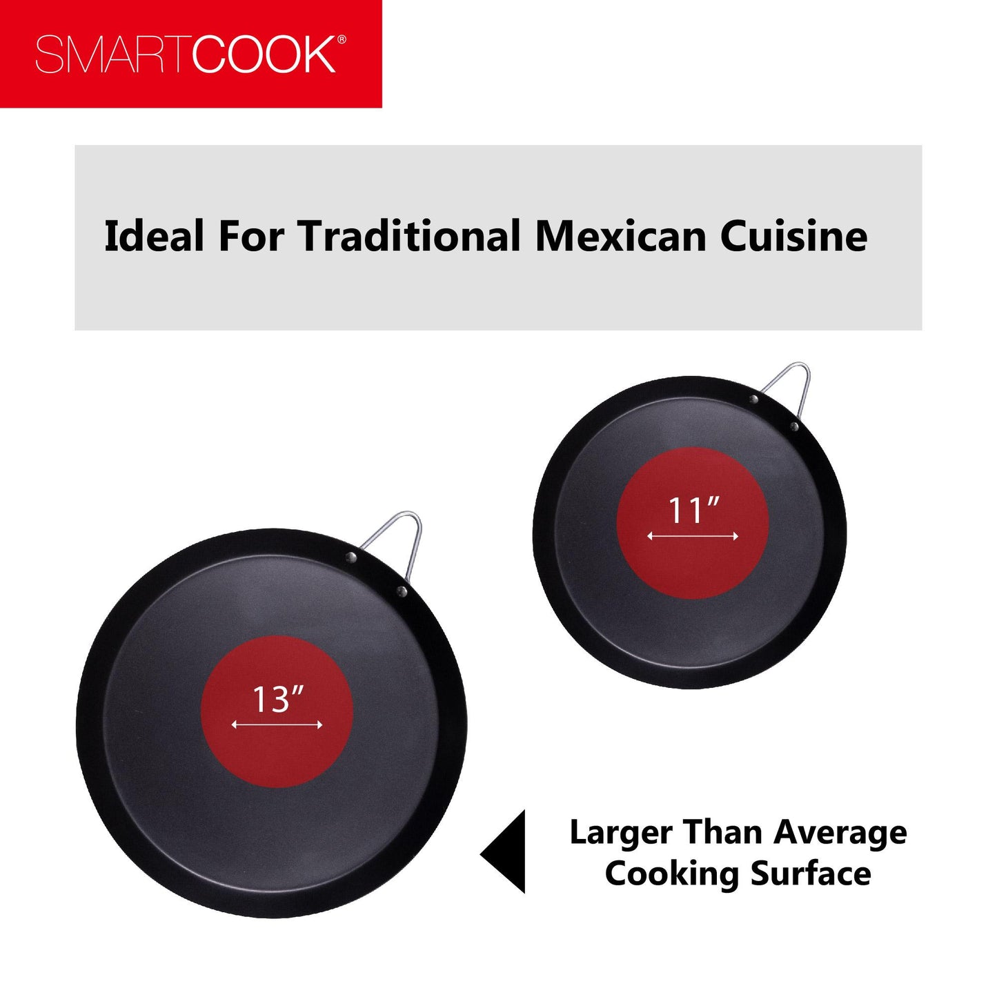 SmartCook 11” & 13” Nonstick  Aluminum Round Comal Pan with, Utensils Set and Taco Warmer –Even-Heating Surface with Durable Metal Handle,Lightweight, Comals para Tortillas, Perfect for All Stove-Tops pots and