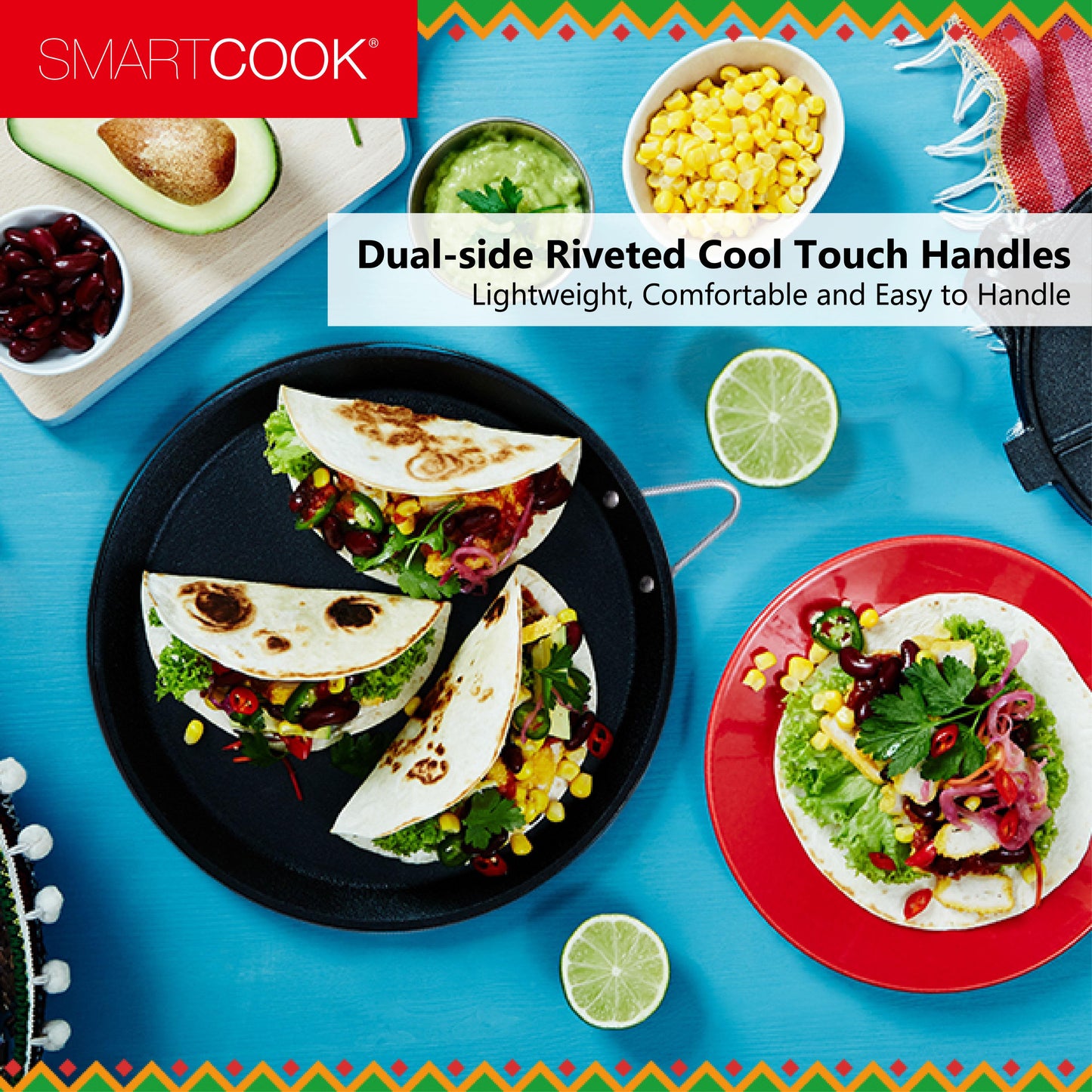 SmartCook 11” & 13” Nonstick  Aluminum Round Comal Pan with, Utensils Set and Taco Warmer –Even-Heating Surface with Durable Metal Handle,Lightweight, Comals para Tortillas, Perfect for All Stove-Tops pots and