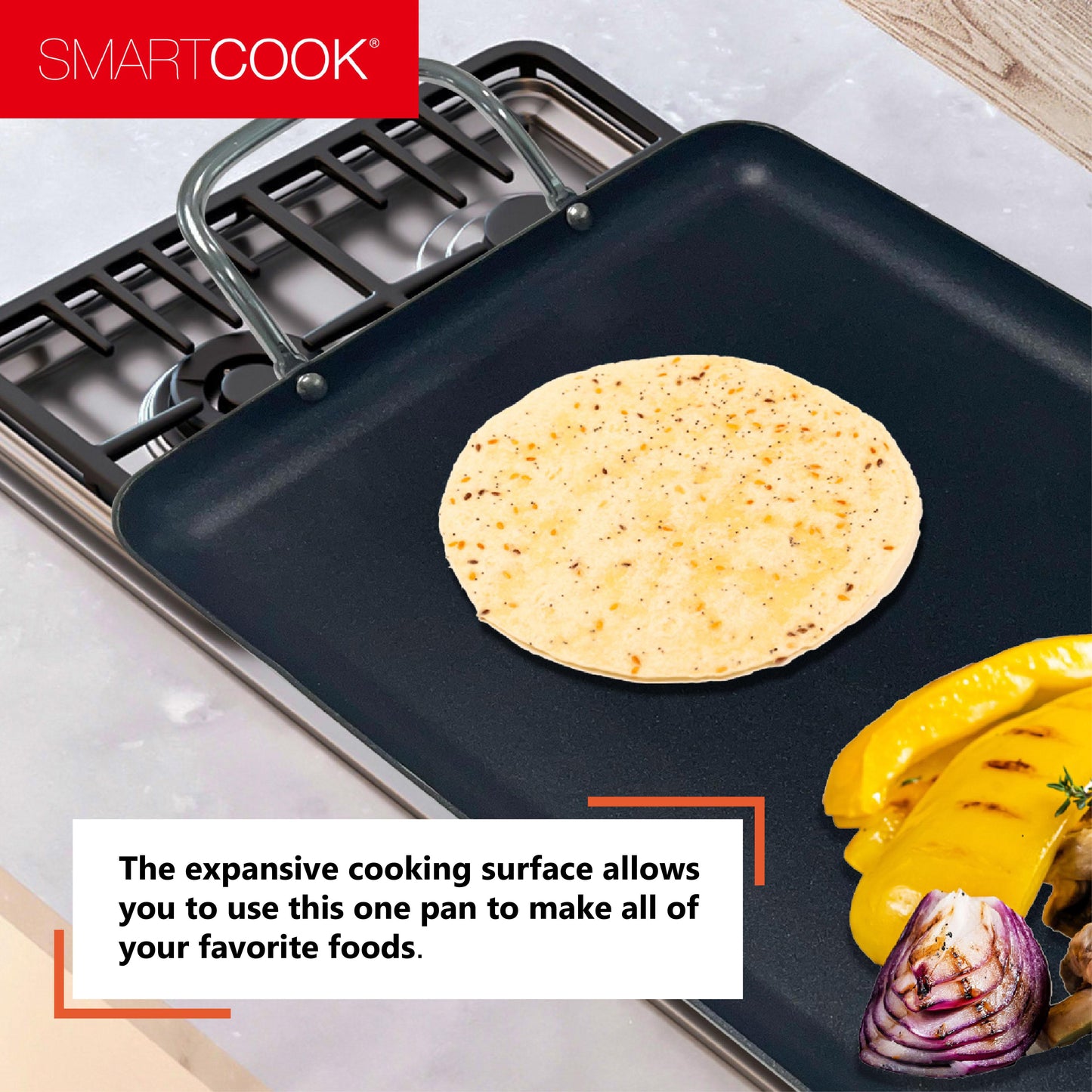 SmartCook Double Burner Griddle/Grill Pan with Utensils Set – Nonstick, Durable, Foodie, Perfect for Stove Tops Cookware Silicone Handles pots and