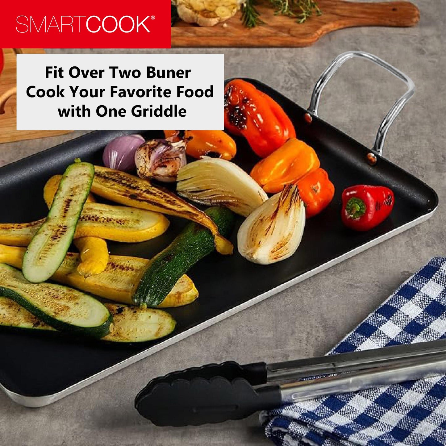 SmartCook Double Burner Griddle/Grill Pan with Utensils Set – Nonstick, Durable, Foodie, Perfect for Stove Tops Cookware Silicone Handles pots and