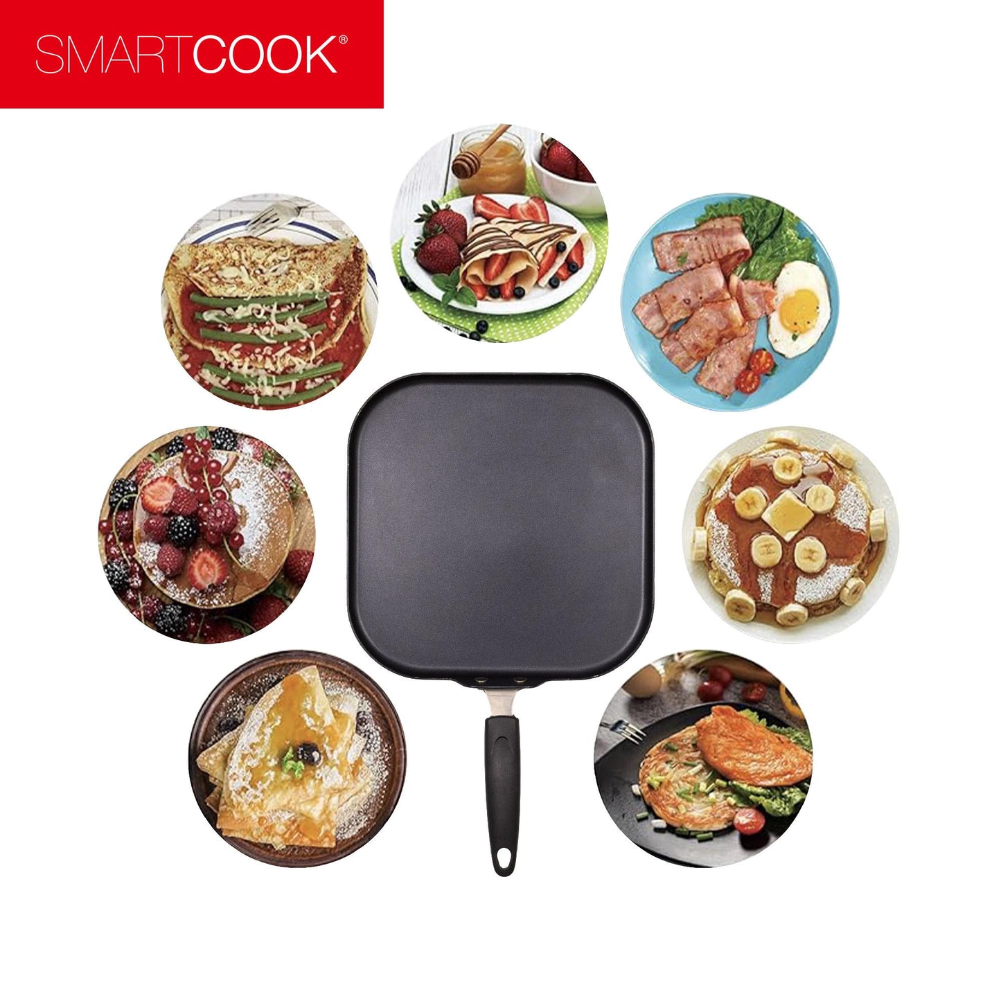 SmartCook 11” Nonstick Square Aluminum Griddle/Grill Pan with Utensils Set , Steak ,Stay Cool Bakelite Handle, Durable, Foodie, Perfect for Stove-Tops pots and