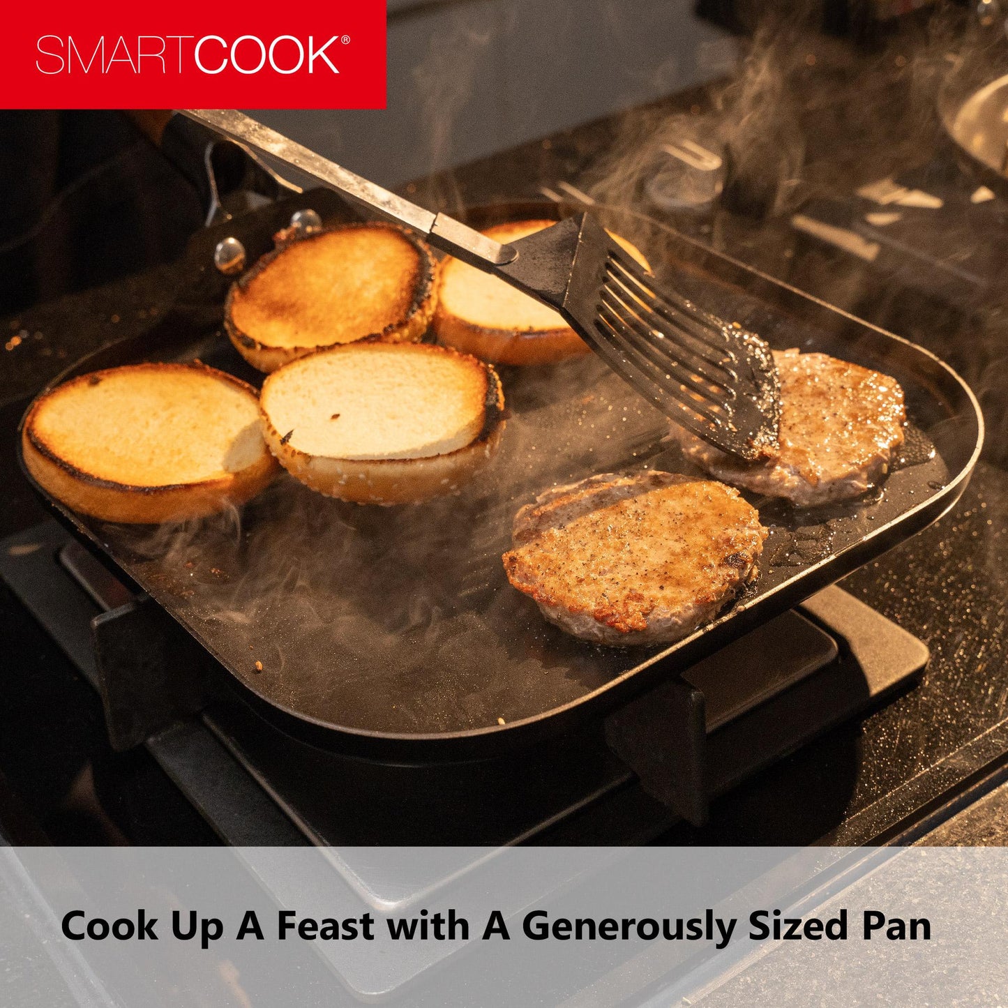 SmartCook 11” Nonstick Square Aluminum Griddle/Grill Pan with Utensils Set , Steak ,Stay Cool Bakelite Handle, Durable, Foodie, Perfect for Stove-Tops pots and