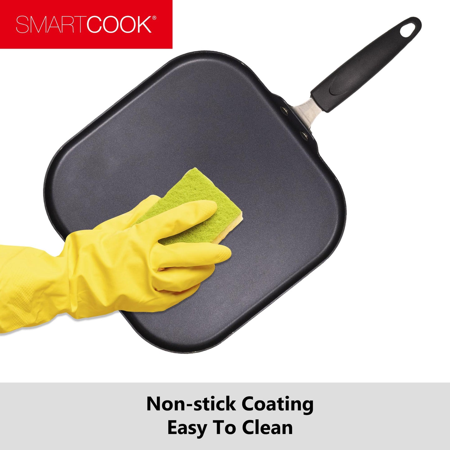 SmartCook 11” Nonstick Square Aluminum Griddle/Grill Pan with Utensils Set , Steak ,Stay Cool Bakelite Handle, Durable, Foodie, Perfect for Stove-Tops pots and