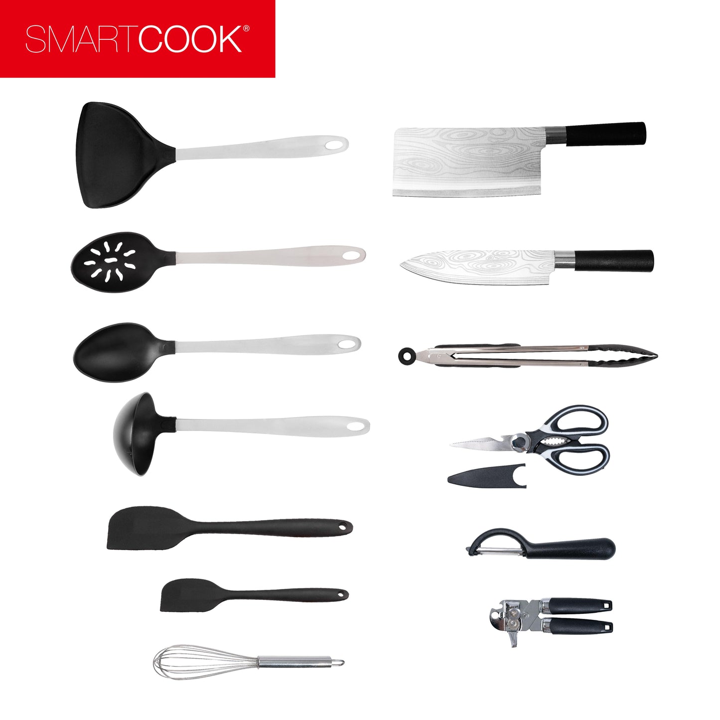 Smartcook 14 pcs Silicone Kitchen Utensils Set, Silicone Cooking, Turner Tongs, Spatula,Spoon, Brush,Whisk, Kitchen Utensil Gadgets Tools Set for Nonstick Cookware, Dishwasher Safe ,Lightweight, Knife, Nylon, Ladle