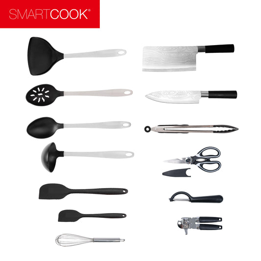 Smartcook 14 pcs Silicone Kitchen Utensils Set, Silicone Cooking, Turner Tongs, Spatula,Spoon, Brush,Whisk, Kitchen Utensil Gadgets Tools Set for Nonstick Cookware, Dishwasher Safe ,Lightweight, Knife, Nylon, Ladle