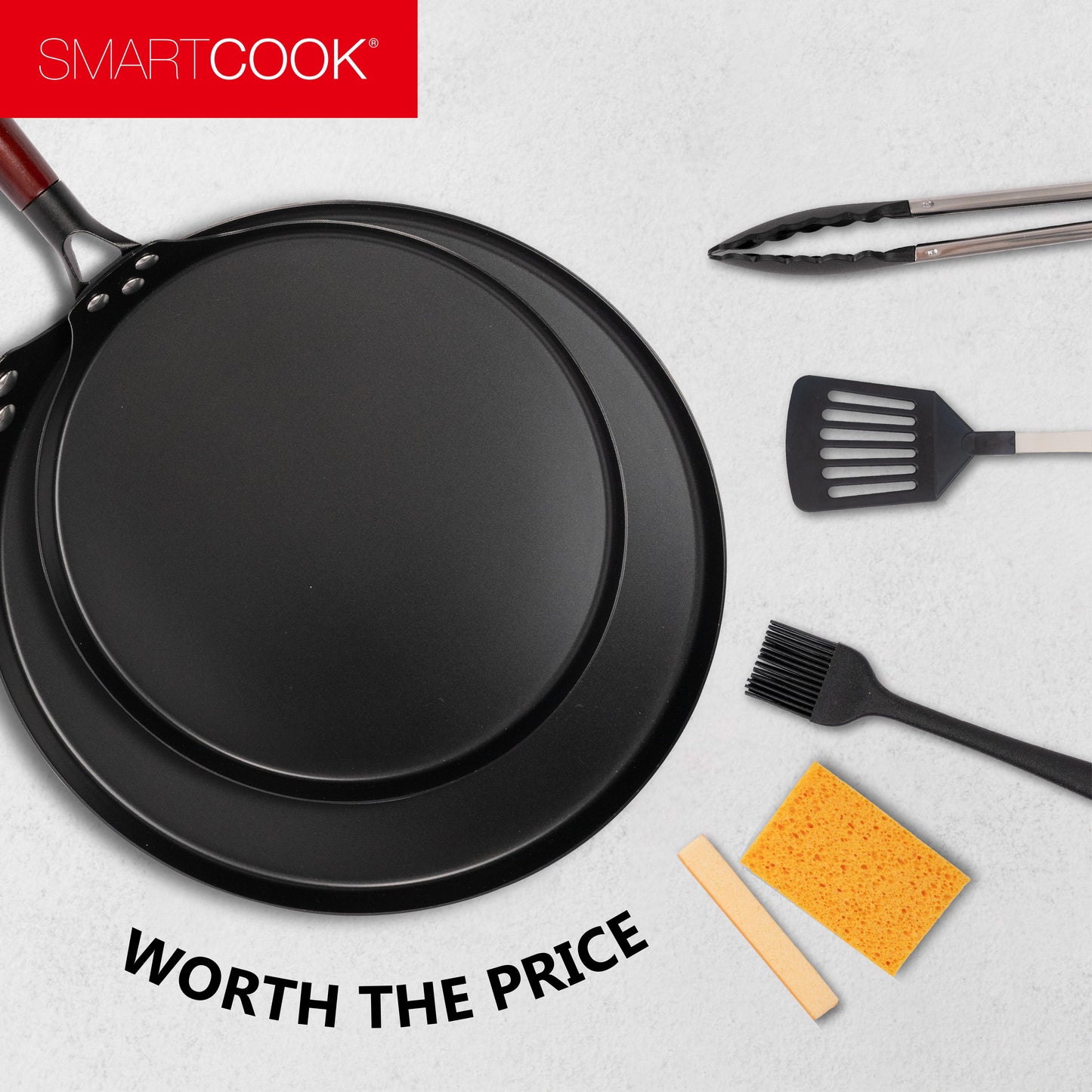 SmartCook 10", 13" Nonstick Carbon Steel Skillets and Utensils set , Durable, Foodi, Perfect for Stove-Tops, Non-Toxic Cookware Set, Griddle with Handle, Omelet Pan, Comal for Tortillas, Crepe Pan pots and