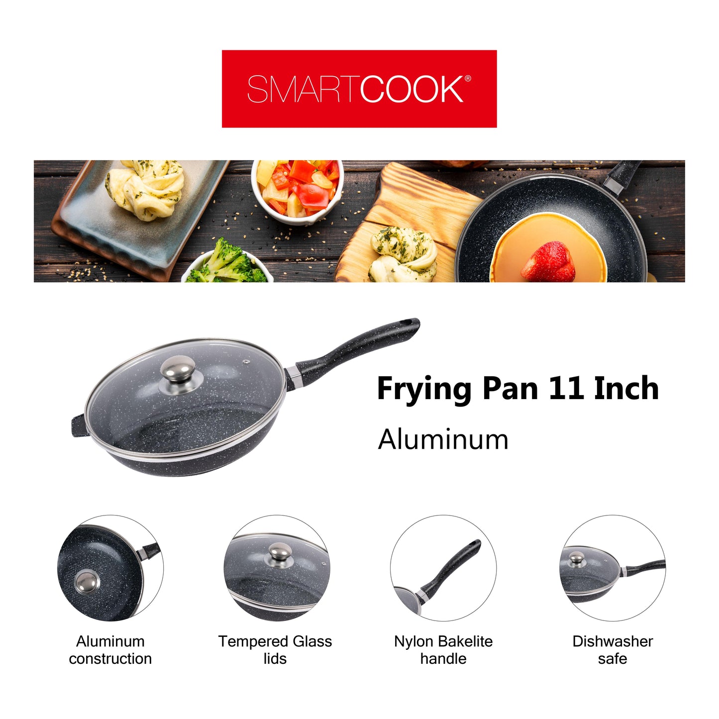 Smartcook Cookware Sets of Premium Cast Aluminum,Saucepan/Soup Pot , Pot, Oven Safe, Dishwasher-Safe,Cooking Set with Frying Pans,Kitchen Utensils Set,Tongs Nylon Heand , Spatula,Spoon, Lids, Nonstick, Ladle, Silicone granite kitchencookware pots and