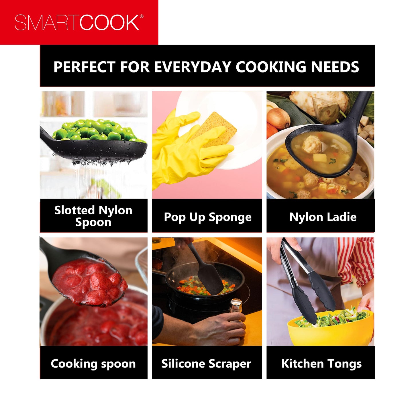 Smartcook Cookware Sets of Premium Cast Aluminum,Saucepan/Soup Pot , Pot, Oven Safe, Dishwasher-Safe,Cooking Set with Frying Pans,Kitchen Utensils Set,Tongs Nylon Heand , Spatula,Spoon, Lids, Nonstick, Ladle, Silicone granite kitchencookware pots and