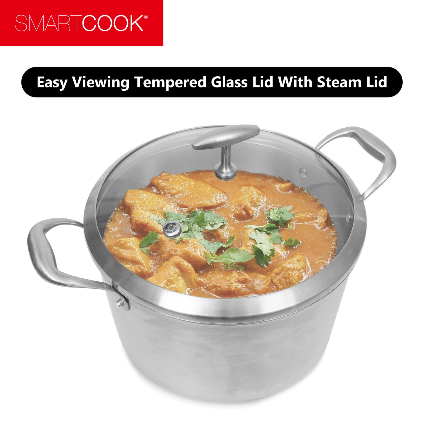 SmartCook Nonstick 2/3.5/9 Quart Stainless Steel Stock Pot/Pot/Stockpot/Soup Pot with Tempered Glass Lid - Chef's Classic Multipurpose Sauce Pot, Stay-Cool Handle, Compatible with All Stovetops, Dishwasher Safe