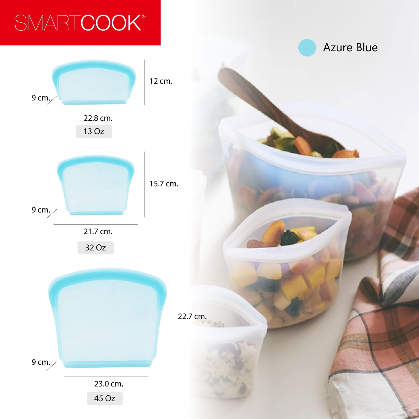 SmartCook 3-Pack Reusable Silicone Food Storage Bag, Food Storage Container, – BPA FREE, Leakproof Freezer Bags, Microwave and Dishwasher Safe, Ideal for Marinate Meats, Cereal, Sandwich, Snack, Travel Items, White/blue Set