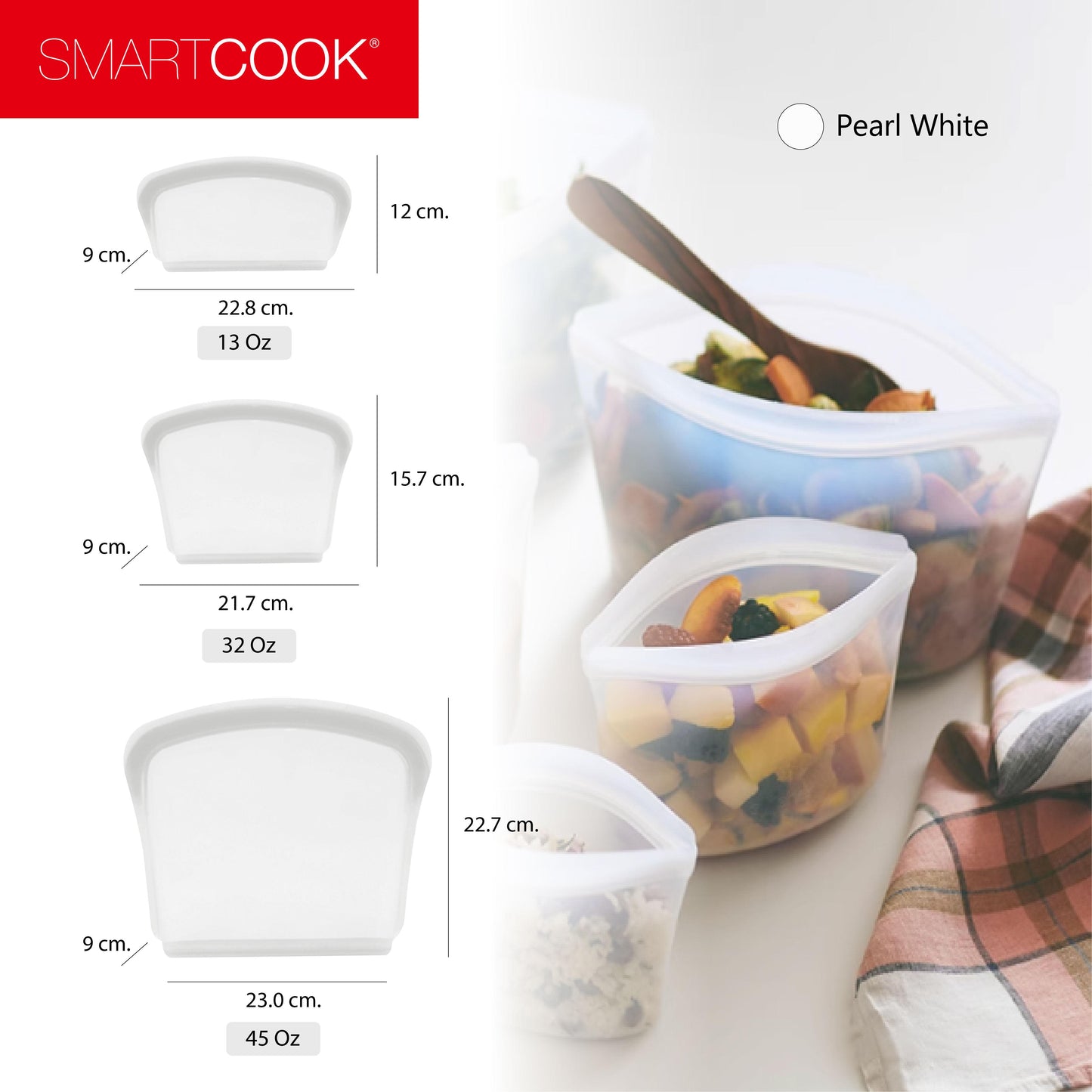 SmartCook 3-Pack Reusable Silicone Food Storage Bag, Food Storage Container, – BPA FREE, Leakproof Freezer Bags, Microwave and Dishwasher Safe, Ideal for Marinate Meats, Cereal, Sandwich, Snack, Travel Items, White/blue Set