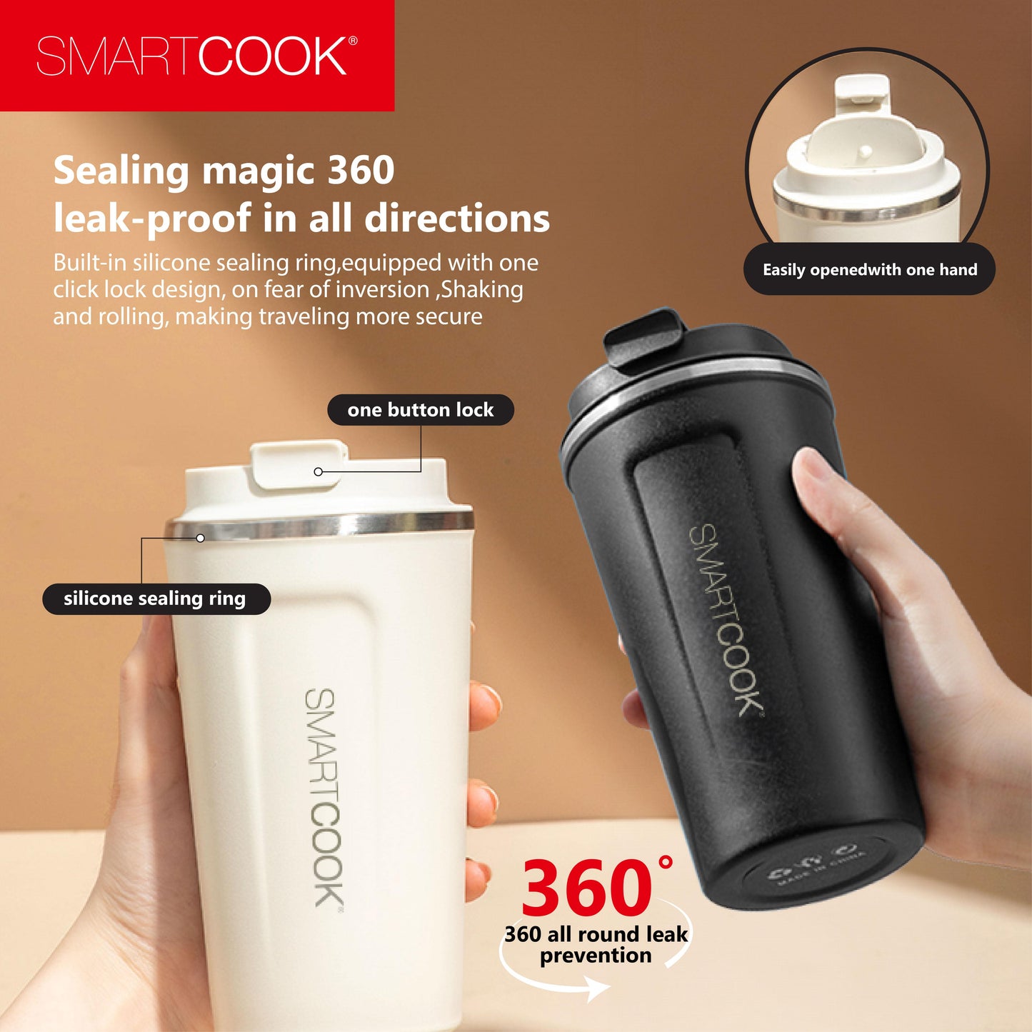 Smartcook Thermo Coffee Cup 17 Oz , Tumblers Cups, Tumblers With Lid, Thermos Cup for Keep Hot/Ice Coffee,Tea and Beer ,Thermal Cup for Home and Outdoor Adventures, Drinkware Flasks, Portable tumbler cup