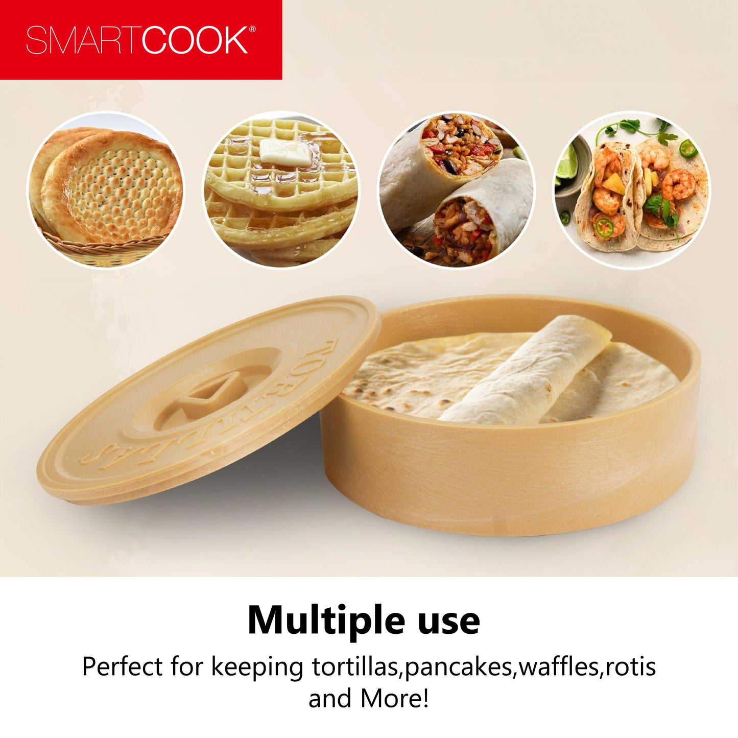 Smartcook Plastic Tortilla Press 6.5 Inch and Warmer 8 Inch Set With Taco Holders, Rotis Press, Tortilla Makers, Tortilla Holder, Microwave Safe, Tortilla Server,Tortilla warmer with lid