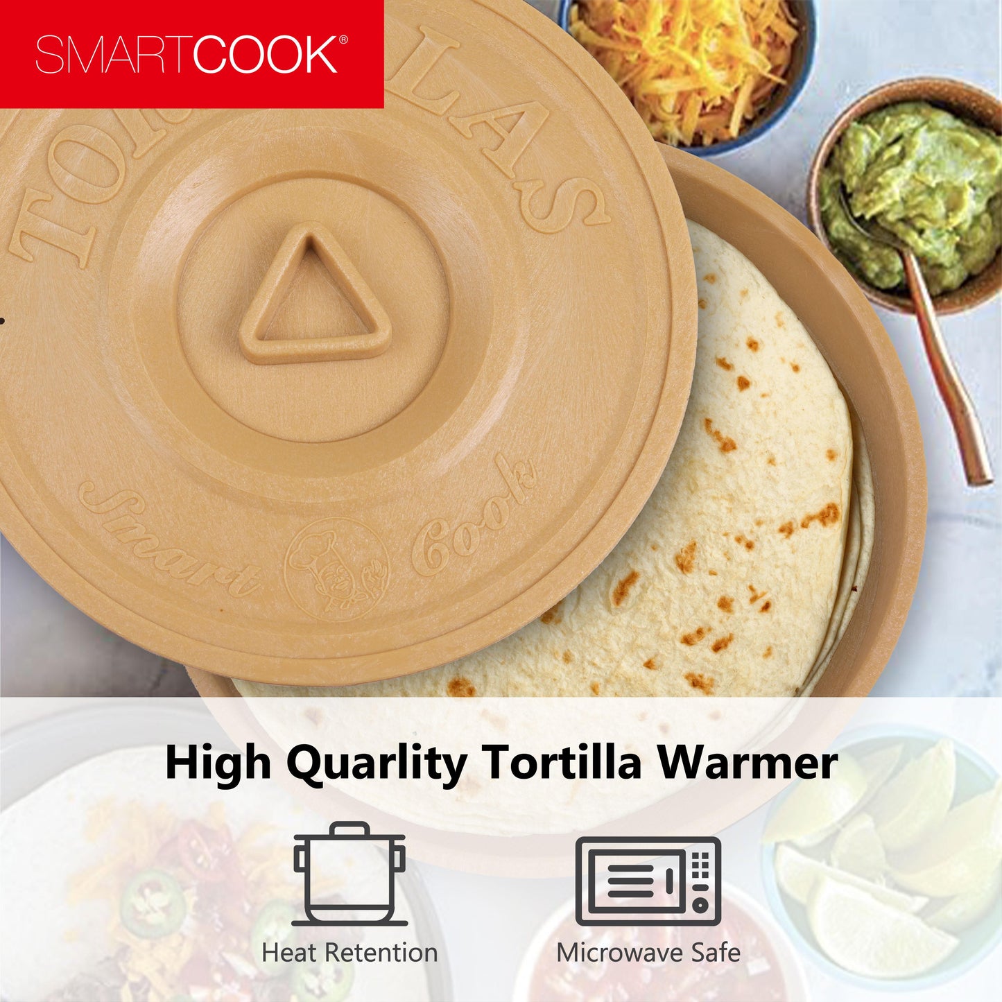 Smartcook Plastic Tortilla Press 6.5 Inch and Warmer 8 Inch Set With Taco Holders, Rotis Press, Tortilla Makers, Tortilla Holder, Microwave Safe, Tortilla Server,Tortilla warmer with lid