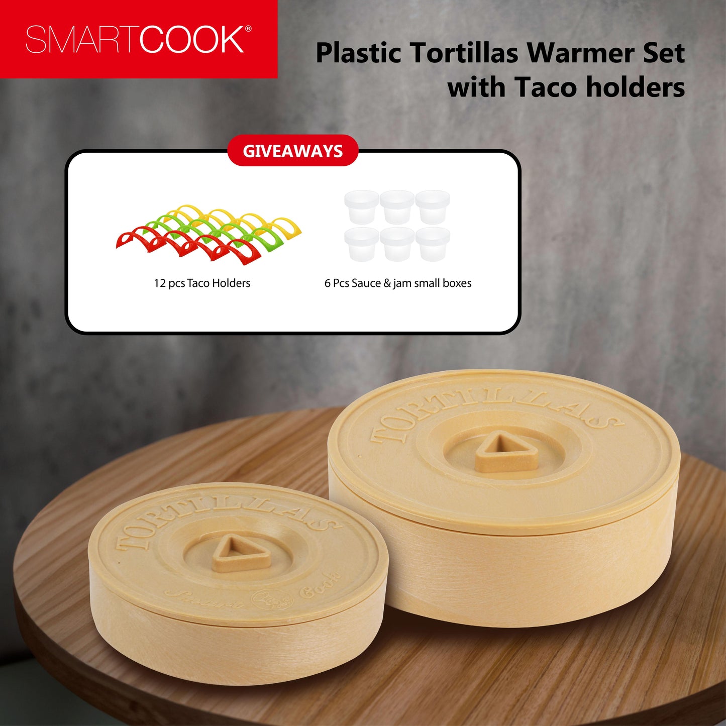 Smartcook 7.5",8.5" Plastic Tortillas Warmer Set with Taco holders, Rotis Press, Tortilla Makers, Tortilla Holder, Microwave Safe, Tortilla Server,Tortilla warmer with lid ,Kitchen Oven, Jam box